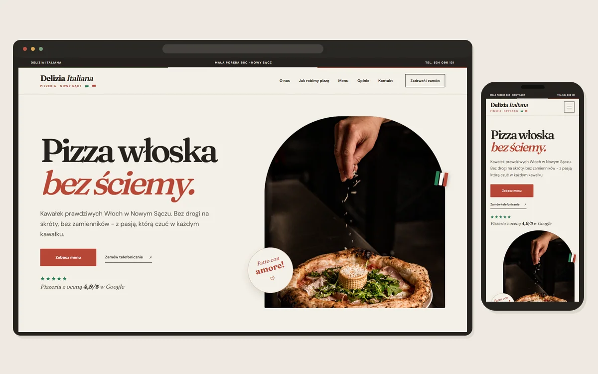 Fragment strony Delizia Italiana: Pizzeria