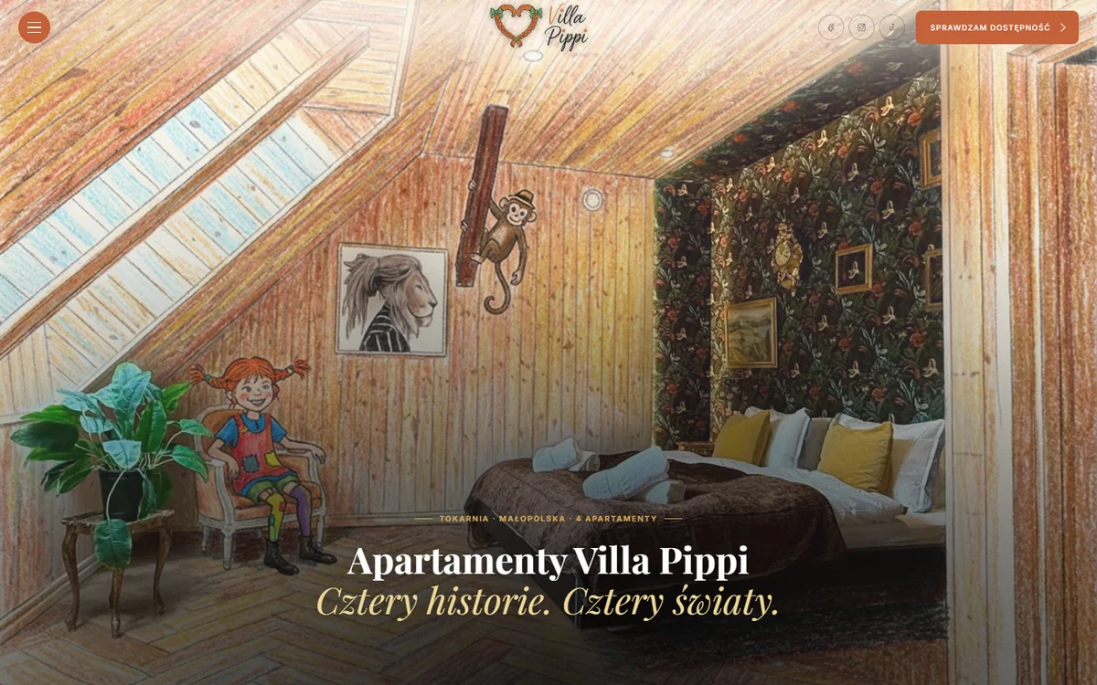 Apartamenty Villa Pippi z ilustracją Pippi we wnętrzu